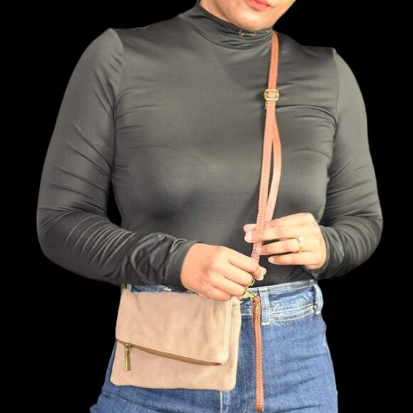 Toscana Convertible Bag Brown Foldover Crossbody Leather Minimalist Clutch Pouch - Picture 2 of 14